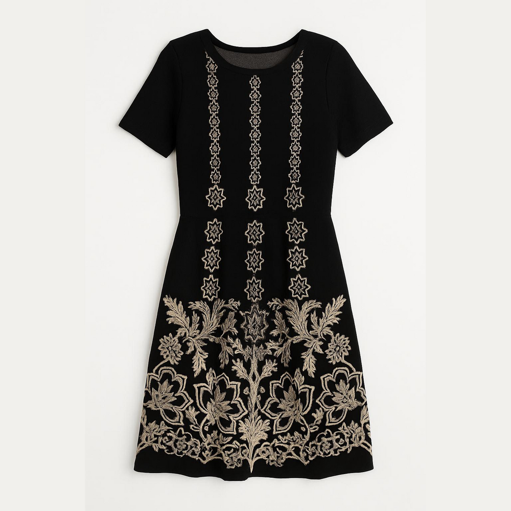 Lularoe Amelia dress in black and beige print
